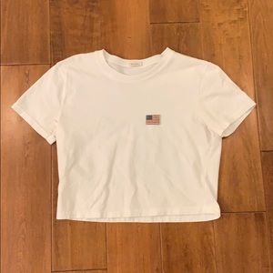 plain white crop top with a little American flag
